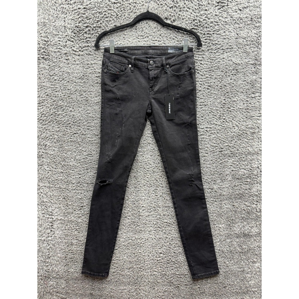 NWT Diesel D.N.A. Skinzee-Low Super Slim Skinny Jeans Black Denim Womens Size 28